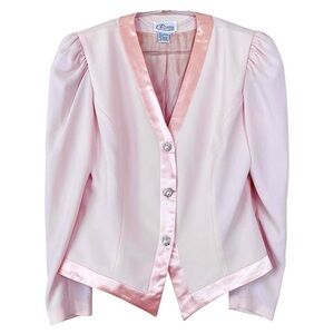 Vtg Rimini Satin Trim Buttoned Formal Blazer Jacket Pastel Pale Pink Size 12